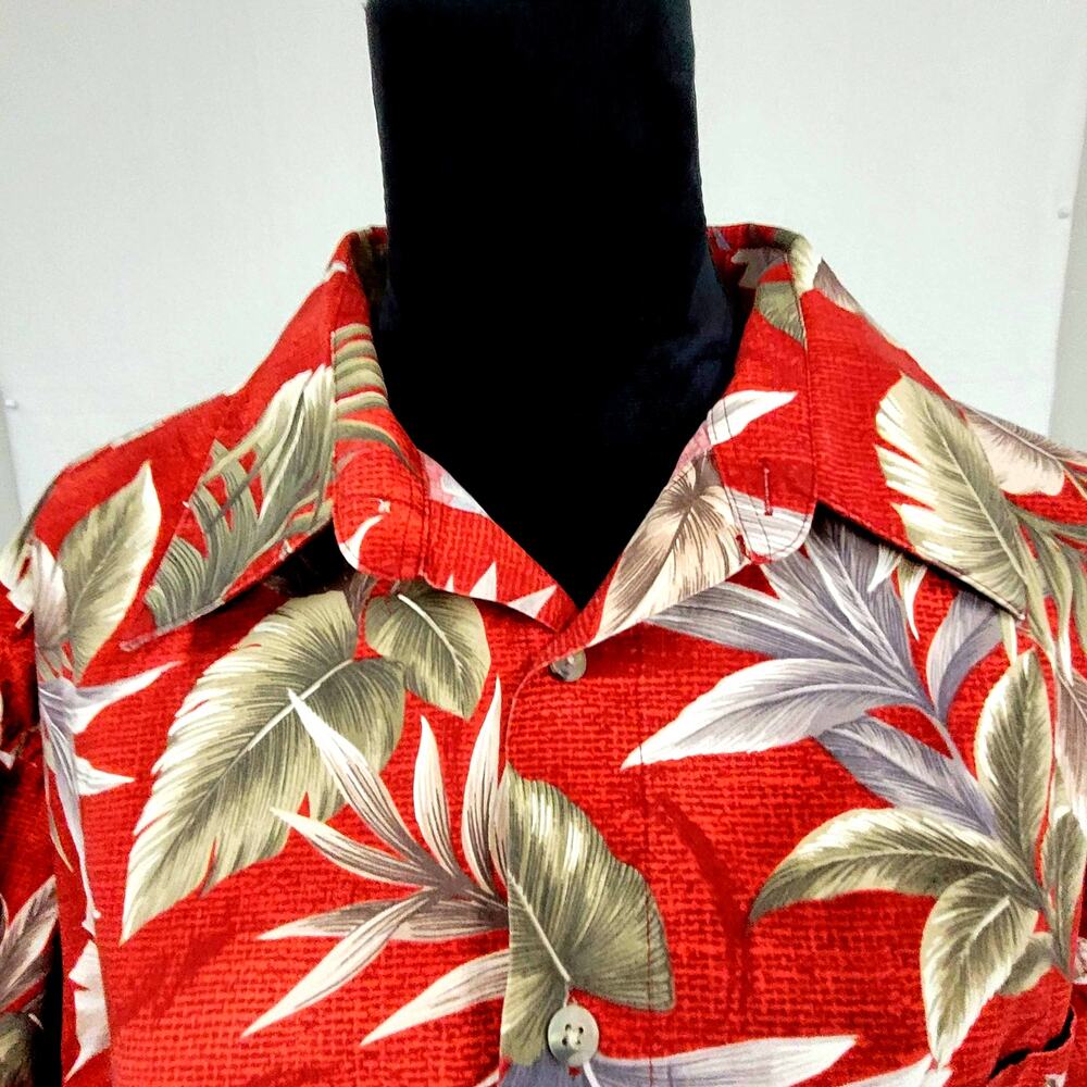 FREE SHIPPING Pierre Cardin Shirt Men’s 2XLT Red Tropical Leaf Print Cotton
